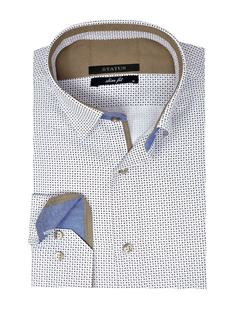 Status πουκάμισο λευκό με σχέδια ταμπά-μπλέ 2020313-01